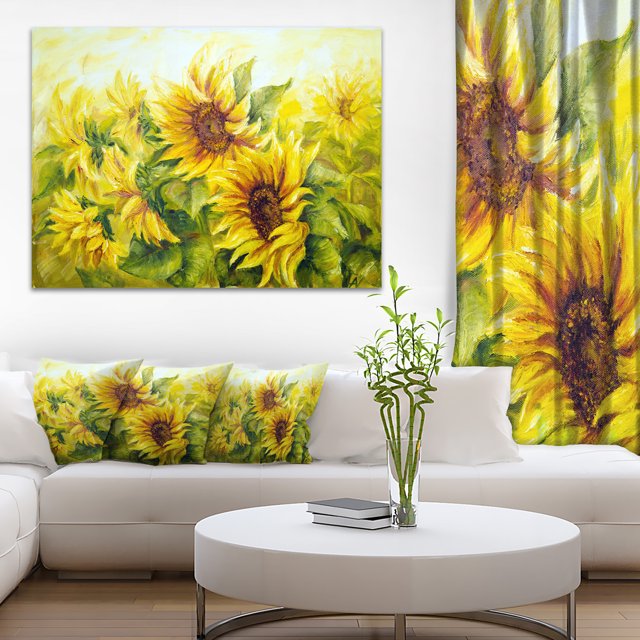 Bright Yellow Sunny Sunflowers - Large Floral Painting Canvas
