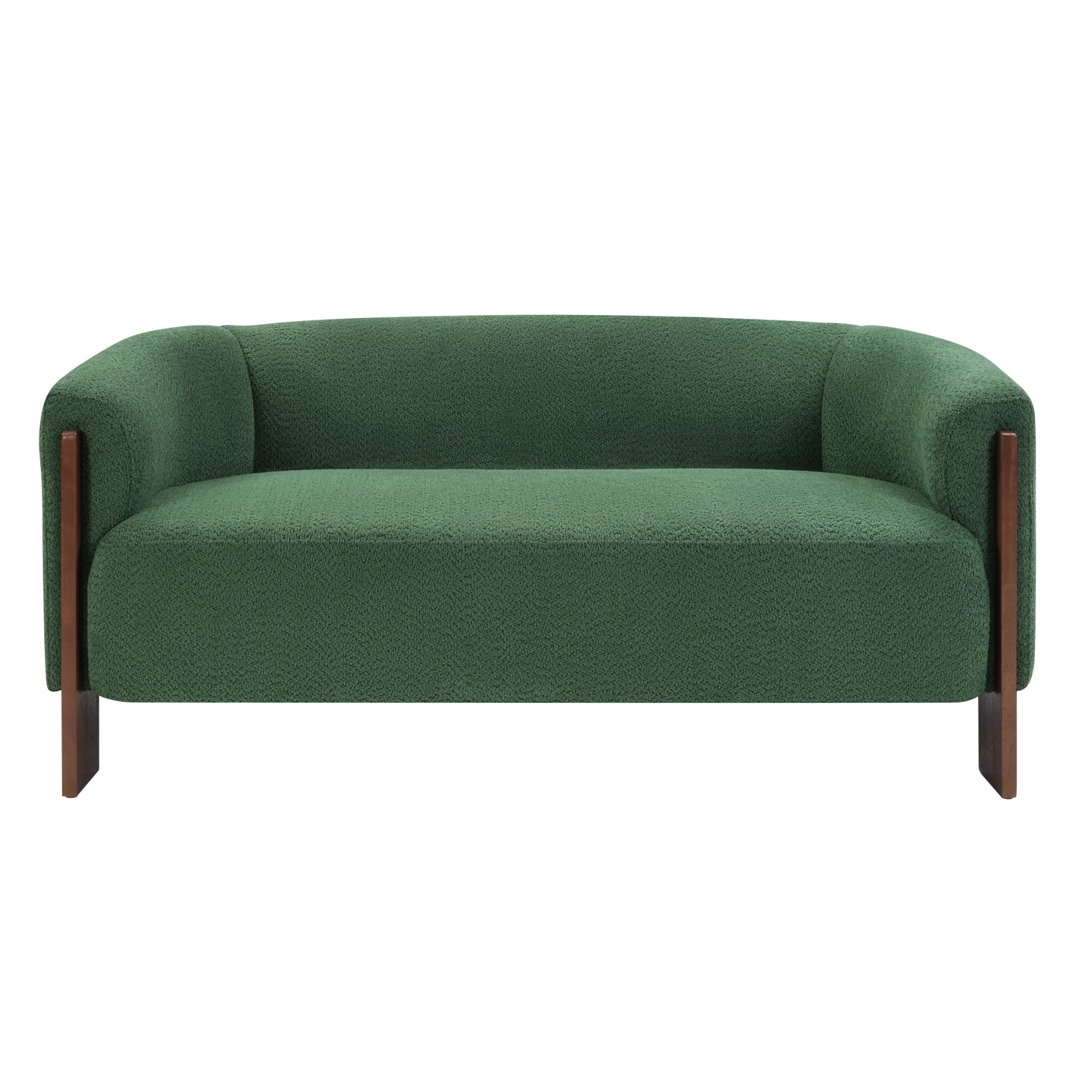 Christopher Knight Home Curved Boucle Loveseat, 2-Seater Sofa with Rubberwood Legs, Foam Cushion, Green