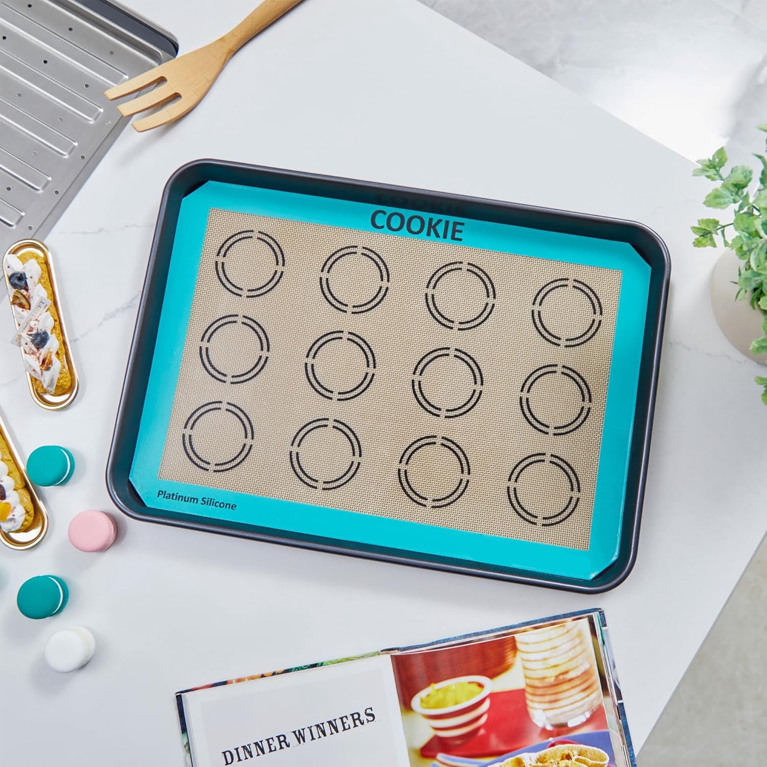 GUYDREMAT Silicone Baking Mat with Measurements for Cookies - Reusable Premium Food Grade Silicone Cookie Sheets - Heat Resistant Oven Mat