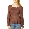 thumbnail image 3 of Allegra K Women's Off Shoulder Long Bell Sleeve Floral Print Smocked Blouse Top, 3 of 7