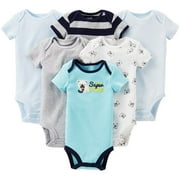Child of Mine Newborn Baby Boy Assorted Bodysuits, 6-Pack