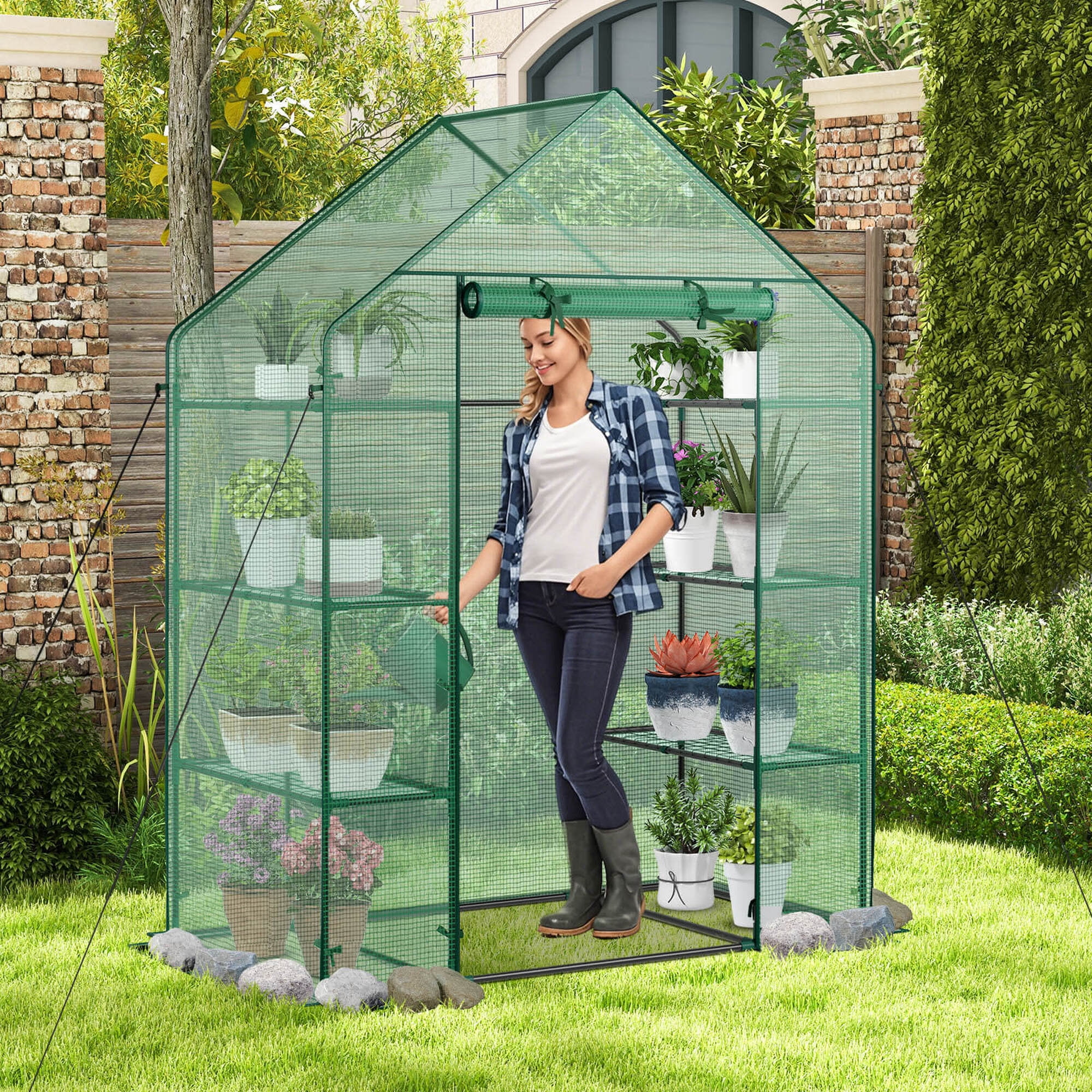 Costway Portable Mini Walk In Outdoor 4 Tier 8 Shelves Greenhouse