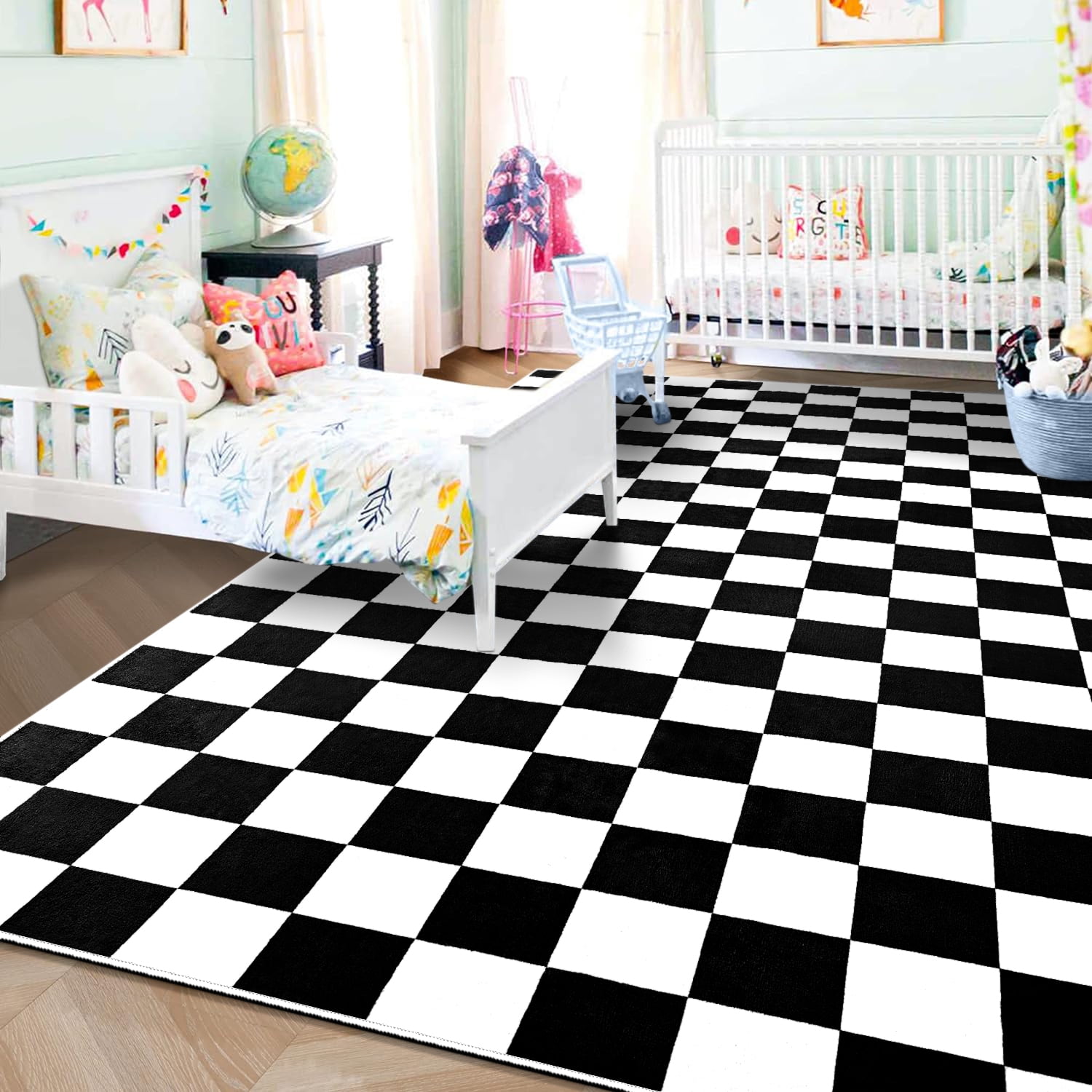 Lochas Checkered Area Rugs Checkerboard Rug Plaid Carpet for Living Room Bedroom Home Decor,6'x9',Black&White