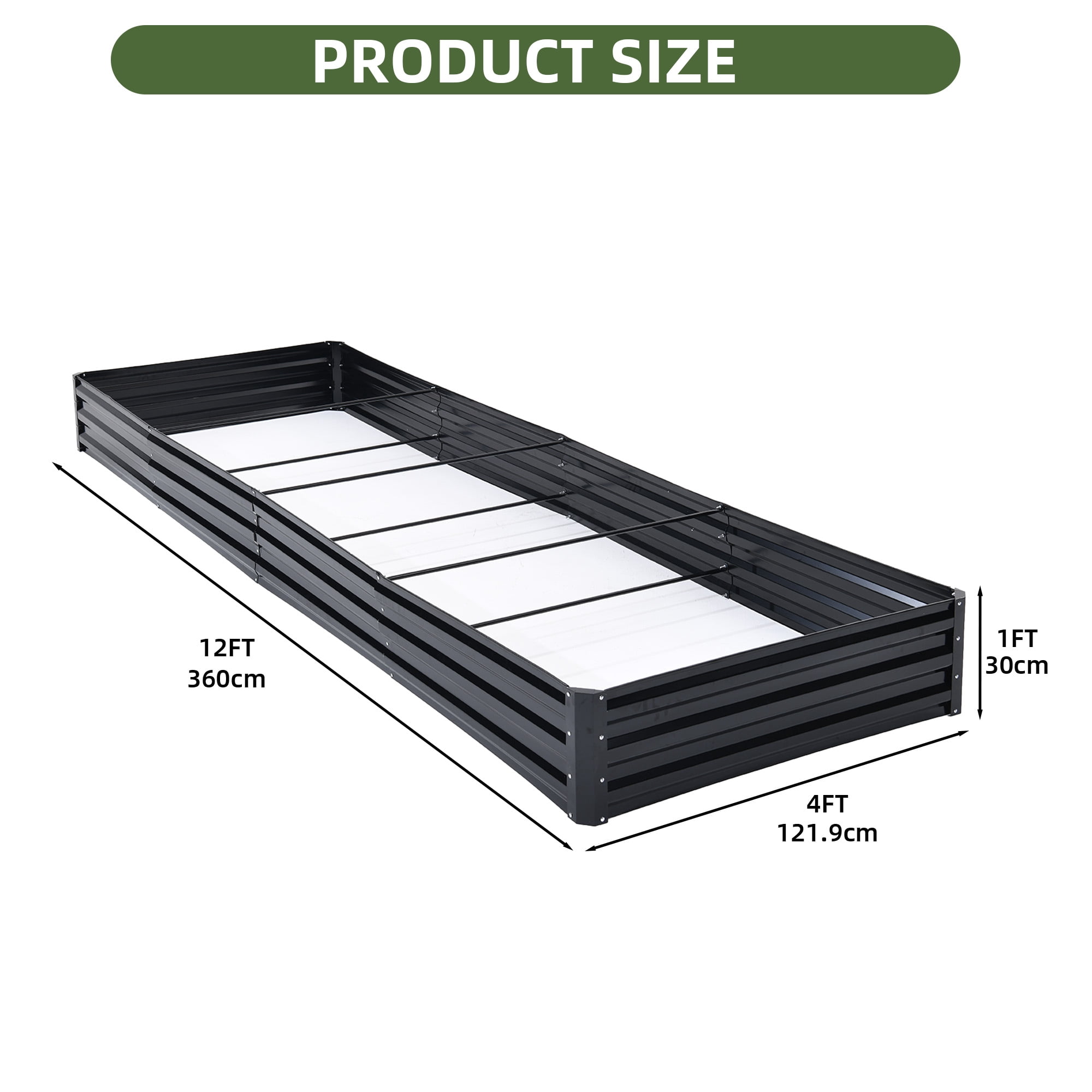 Dextrus Patio Metal Raised Garden Bed Kit, Large Outdoor Planter Box with 2 Gloves and Safe Edge Curling Design for Plants, Vegetables, and Flowers - 12x4x1ft,Black