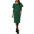 thumbnail image 2 of INSPIRE CHIC Women's 3/4 Sleeve Midi Dress High Waist Bow Tie Neck Invisible Zipper Evening Gowns Dress Green XS, 2 of 5