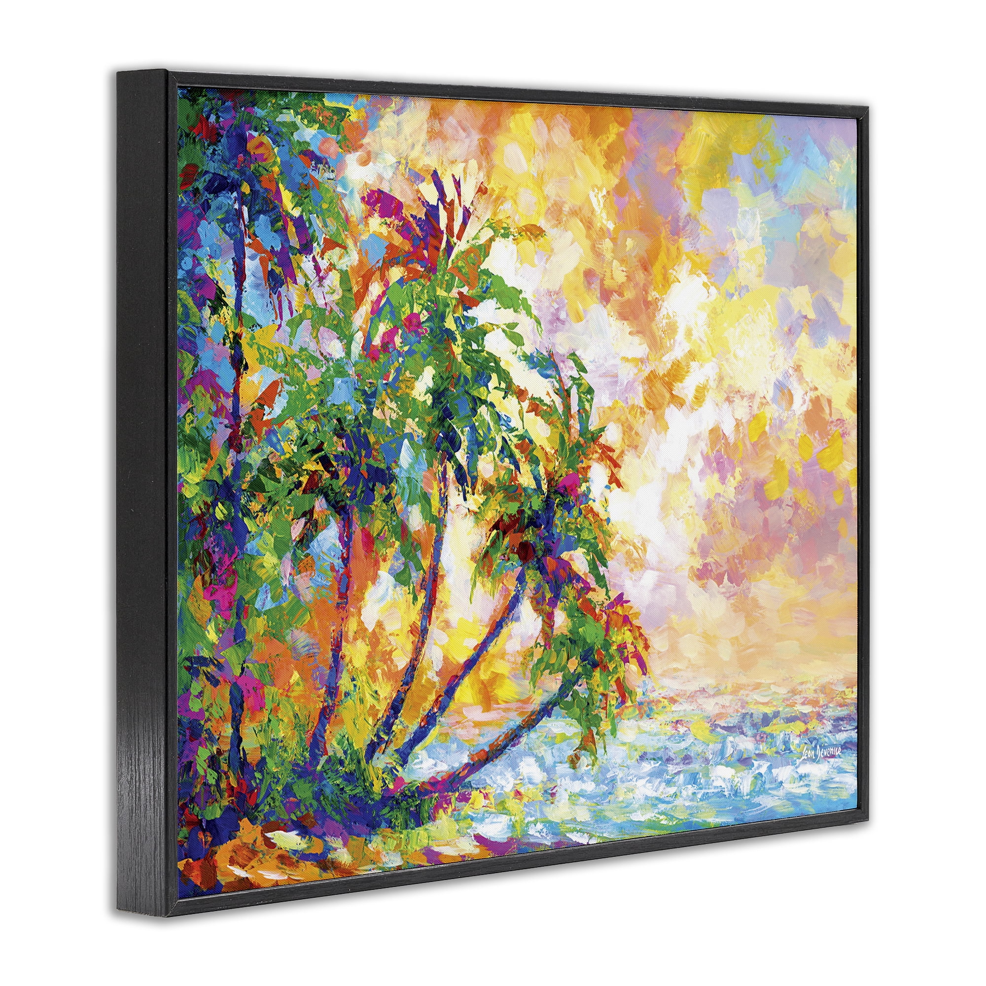 Stupell Industries Full Beach Palms Landscape Painting Black Framed Art Print Wall Art, 20 x 16