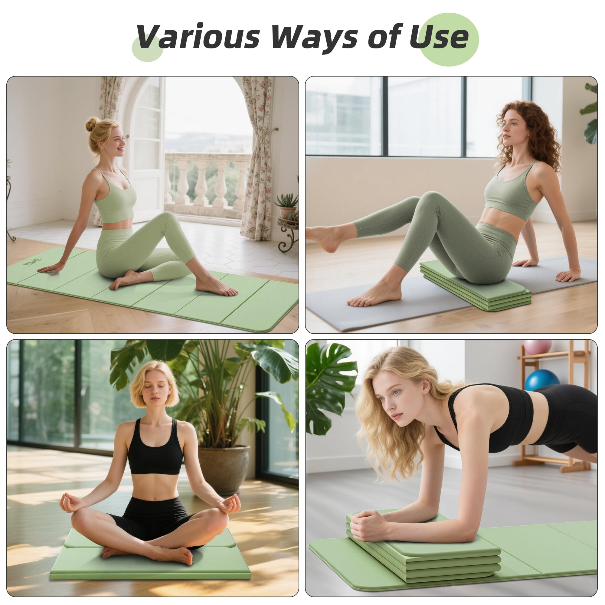 Foldable Yoga Mat 74"lx32"wx1/3"thick Folding Exercise Non-slip Wide Pilates Mats For Home Workout/travel  Portable Thick Yoga/pilates/camping/floor Exercises