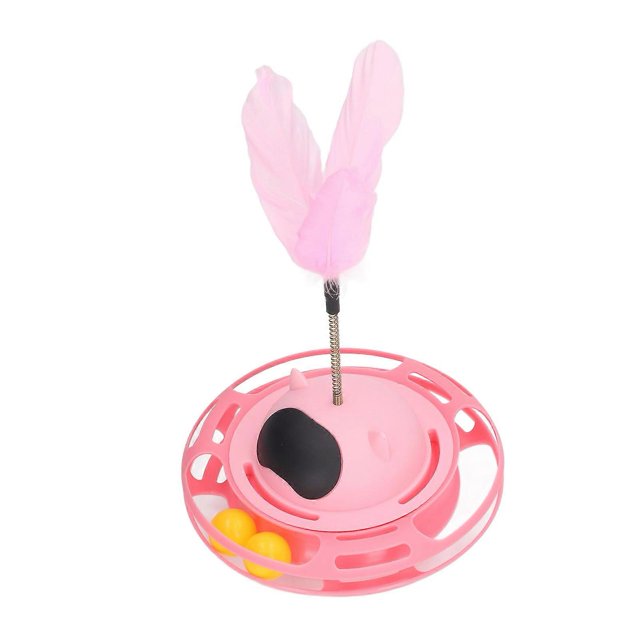 Cat Turntable Toy 360 Degree Rotation Relieve Boredom Interesting Interactive Cat Toy with Feather for Cat Supplies Pink