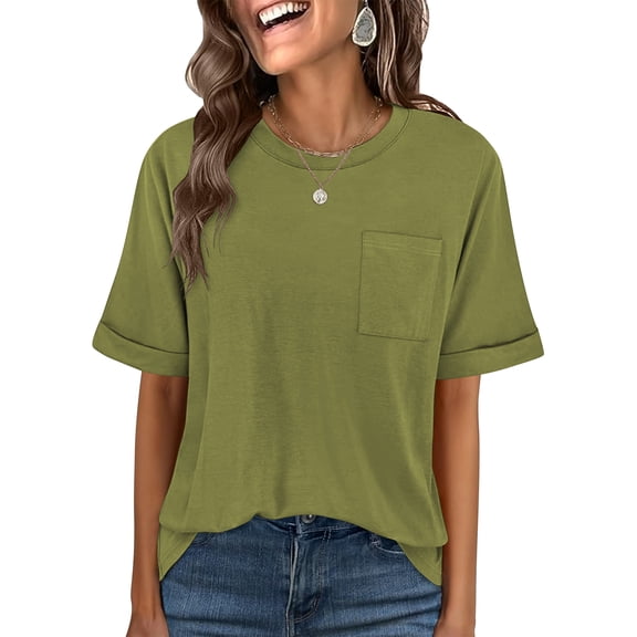 TEMOFON Women Oversized T Shirts Short Sleeve Summer Casual Loose Top Basic Tee with Pocket