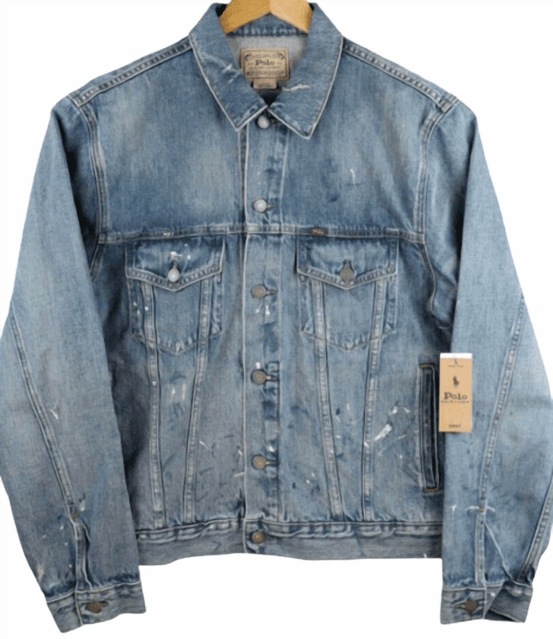 ジャケット・アウター RALPH LAUREN White Denim Large patch Patchwork Mockneck Jacket