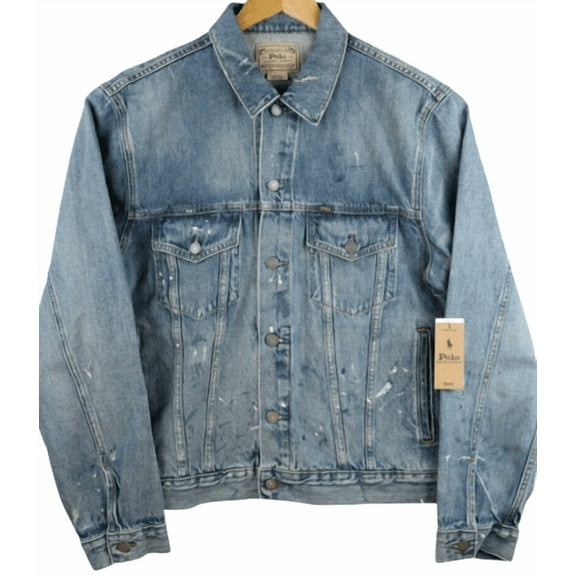 Polo Ralph Lauren Men's Big & Tall Paint Splatter Distressed Denim Jacket, 3XLT