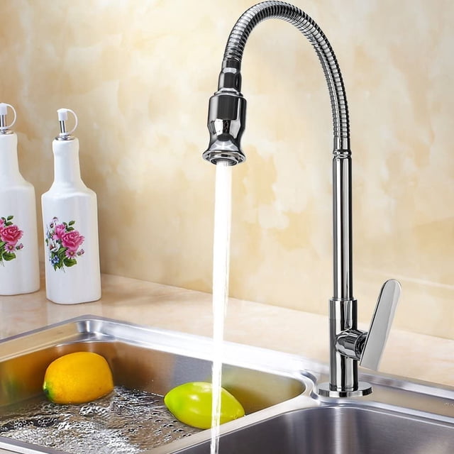 Boquilla giratoria de 360 grados Pull Down Flexible Spray Grifo de la cocina Lavabo Grifo de agua fría Cromado Acero inoxidable Baño Cocina Fregadero Grifo Sola manija Montaje en pared