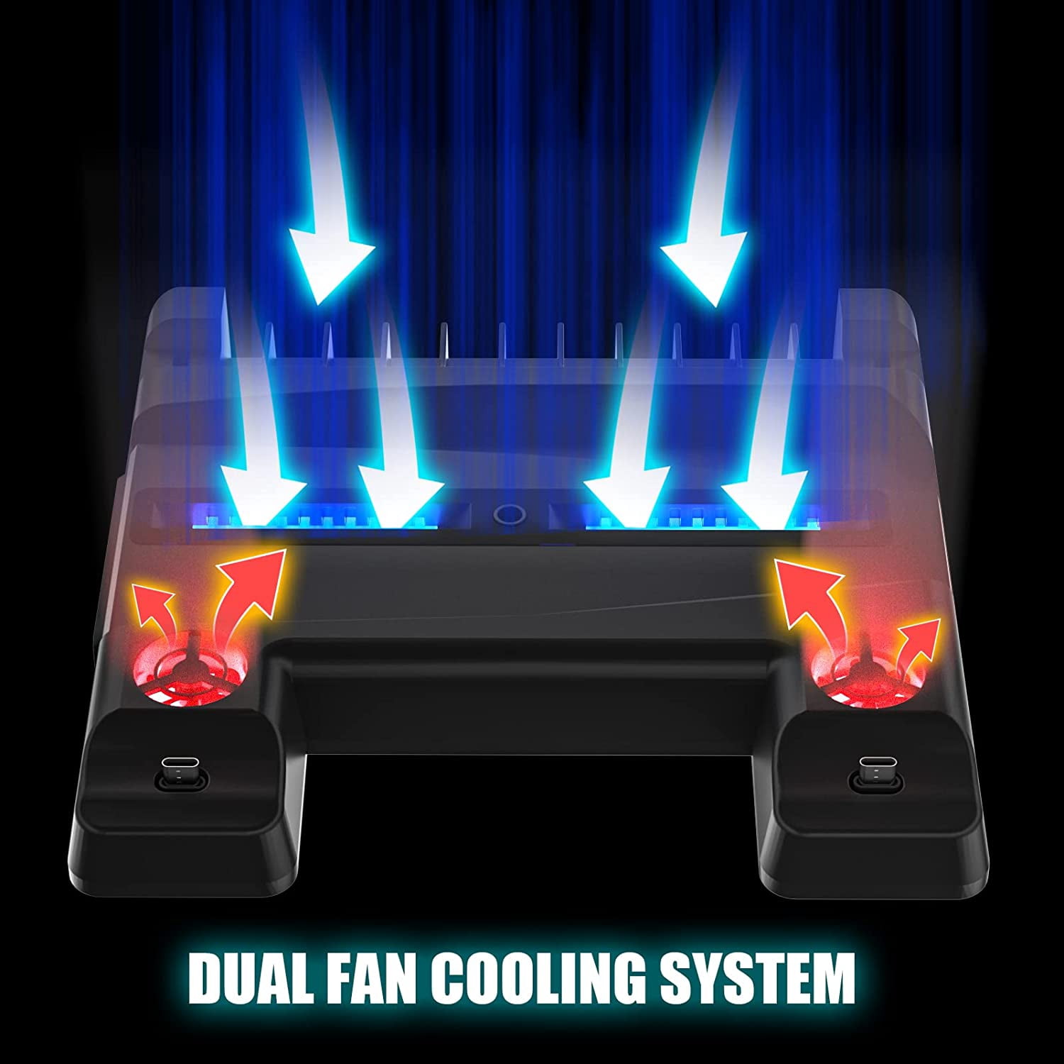 PS5 Charger Station, PS5 Cooling Fan Stand, PS5 Charger Stand with Controller Charger, PS5 Vertical Stand with Cooling Fan and LED Indicator, 3 Levels Adjustable Fans Speed, 12 Game Rack Organizer