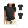 thumbnail image 6 of Argulvti Women's Ribbed Tops Polyester Slim Fit Round Neck Short Sleeve Stretchy Solid Color Basic T-Shirts, 6 of 7