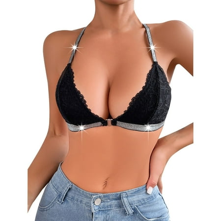 Ploknplq Bras for Women No Underwire brasieres Para Mujer push Up Bra pushup Bras for Women  Lace Bra Front Closure Bras Wireless Tri Angle Bralette Bra spaghetti Strap Sports Bra Black L Red S