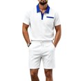 thumbnail image 3 of hotojiny Mens Summer Track Suits 2 Piece Shorts Sets Stylish Colorblock Short Sleeve Golf Shirt Bermuda Shorts Sweatsuit Outfits(Beige,3X-Large), 3 of 5