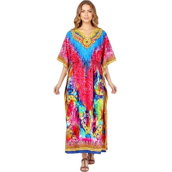 HAPPY BAY Women's Summer Loungewear African Beach Maxi Plus Size Kaftan Ethnic Print Casual Slit Dress Caftan Dresses for Women 2X-3X Rose, Abstract