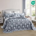 thumbnail image 5 of Blythease Oversized King Bedspread 128x120 Extra Wide, Jacquard Matelasse Damask Pattern Design, Lightweight, Reversible, 5 Piece, 100% Microfiber, Blue, 5 of 8