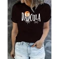 thumbnail image 1 of Camiseta informal de cuello redondo para mujer con estampado geométrico de Halloween "DAD CULA", tejido de punto de algodón, elasticidad media, corte cómodo para todo el año, ideal para el tiempo libr, 1 of 6