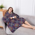 thumbnail image 5 of Oversized Wearable Blanket Hoodie,Purple Circular Floral Pattern Sherpa Blanket Hoodie with Super Pockets,Super Warm Fuzzy Pullover for Women & Men, 5 of 6