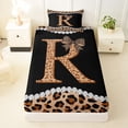 thumbnail image 3 of Manfei Leopard Print Bow Letter R Print Twin Sheet Sets for Girls, Black Brown Initial Bows Bedding, 3pcs, 3 of 5
