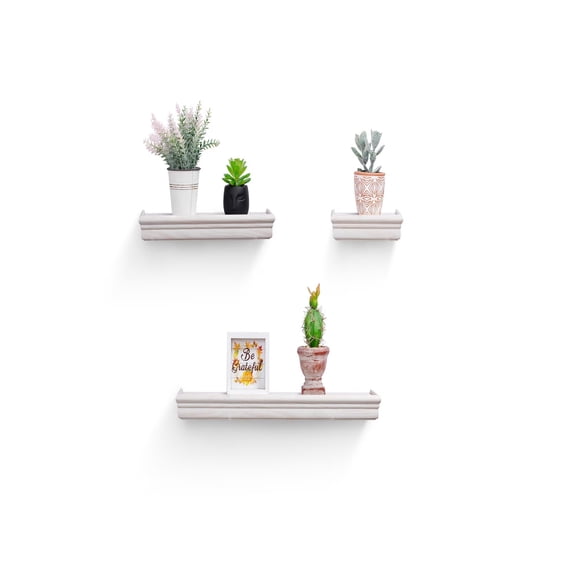 TOPCOMFY Floating Shelves 17.9" Wall Mounted Wood Shelves for Bathroom Bedroom Living Room Kitchen Hanging Shelf for Books Storage Decor with Invisible Brackets White