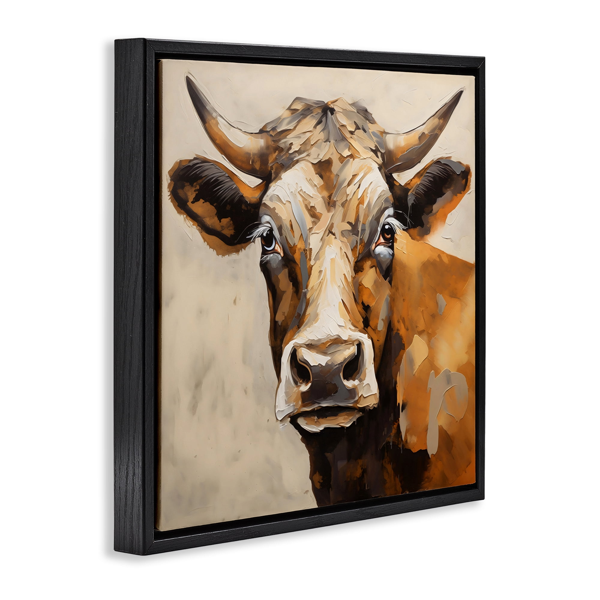 Stupell Industries Beautiful Brown Bovine Black Framed Floater Canvas Wall Art, design by Creative Studio