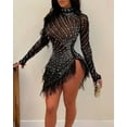 thumbnail image 2 of Rhinestone Sheer Mesh Feather Party Dress, 2 of 6