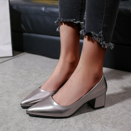 

NEGJ Spring And Summer Shallow Mouth Shoes Women s Fashion Casual Mid-Heel Pointed Toe Shoes