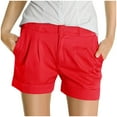 thumbnail image 2 of BLOCLOALO Casual Shorts Stretch Shorts Women's Fashion Shorts Short Chino Trousers Pleated Fake Pocket Pants Work Shorts Active Shorts Comfy Shorts Red M, 2 of 8