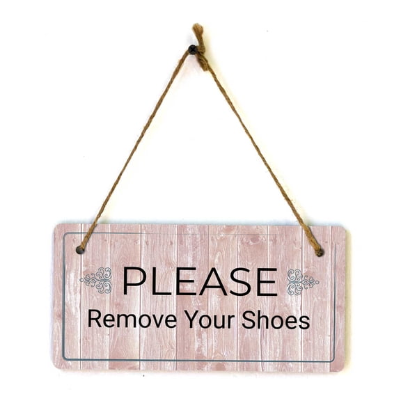 Please Remove Your Shoes | Rustic Red Wood 5 x 10" Hanging Sign