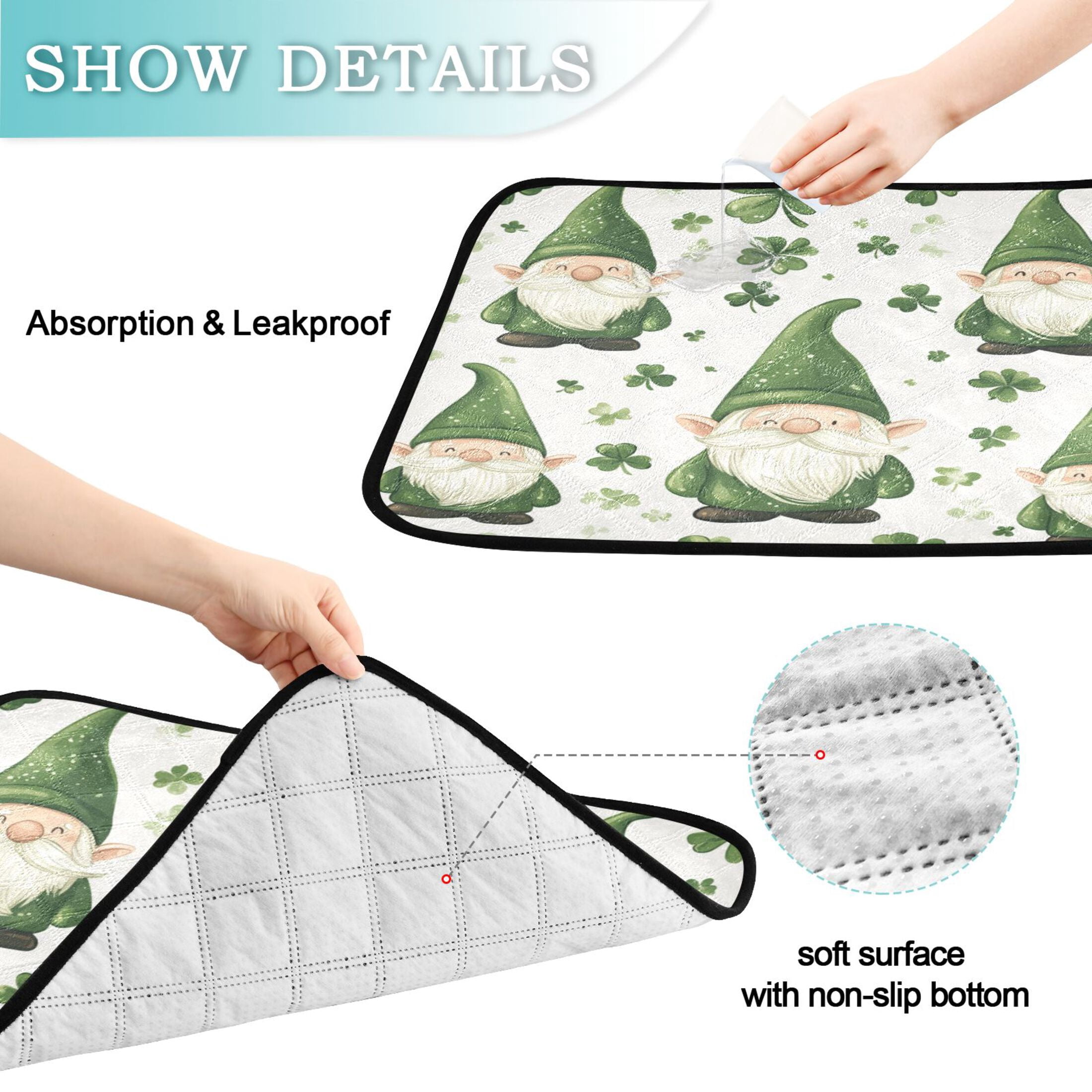 Qxltty Pattern Of Dwarf in Green Hat Cat litter Pads Pet Set of 2 Diaper Mats Center Anti-leakage Layer Absorbent Soft and Comfortable