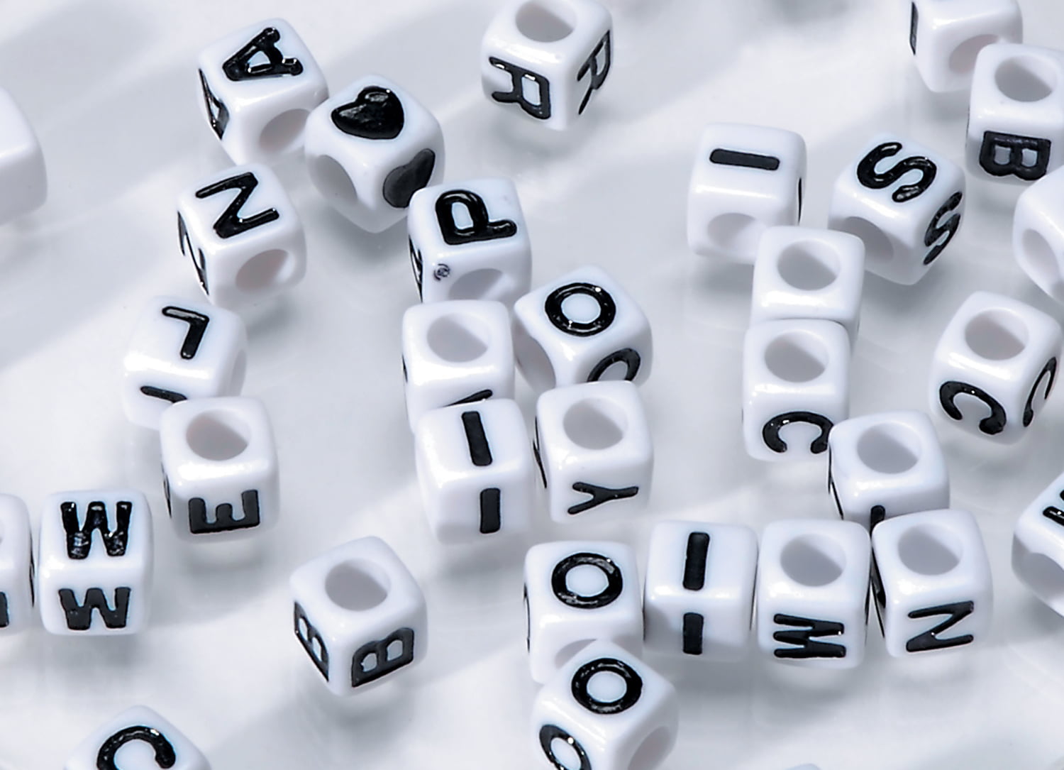 Darice White with Black Characters-6mm Cube Shaped Alphabet Beads 