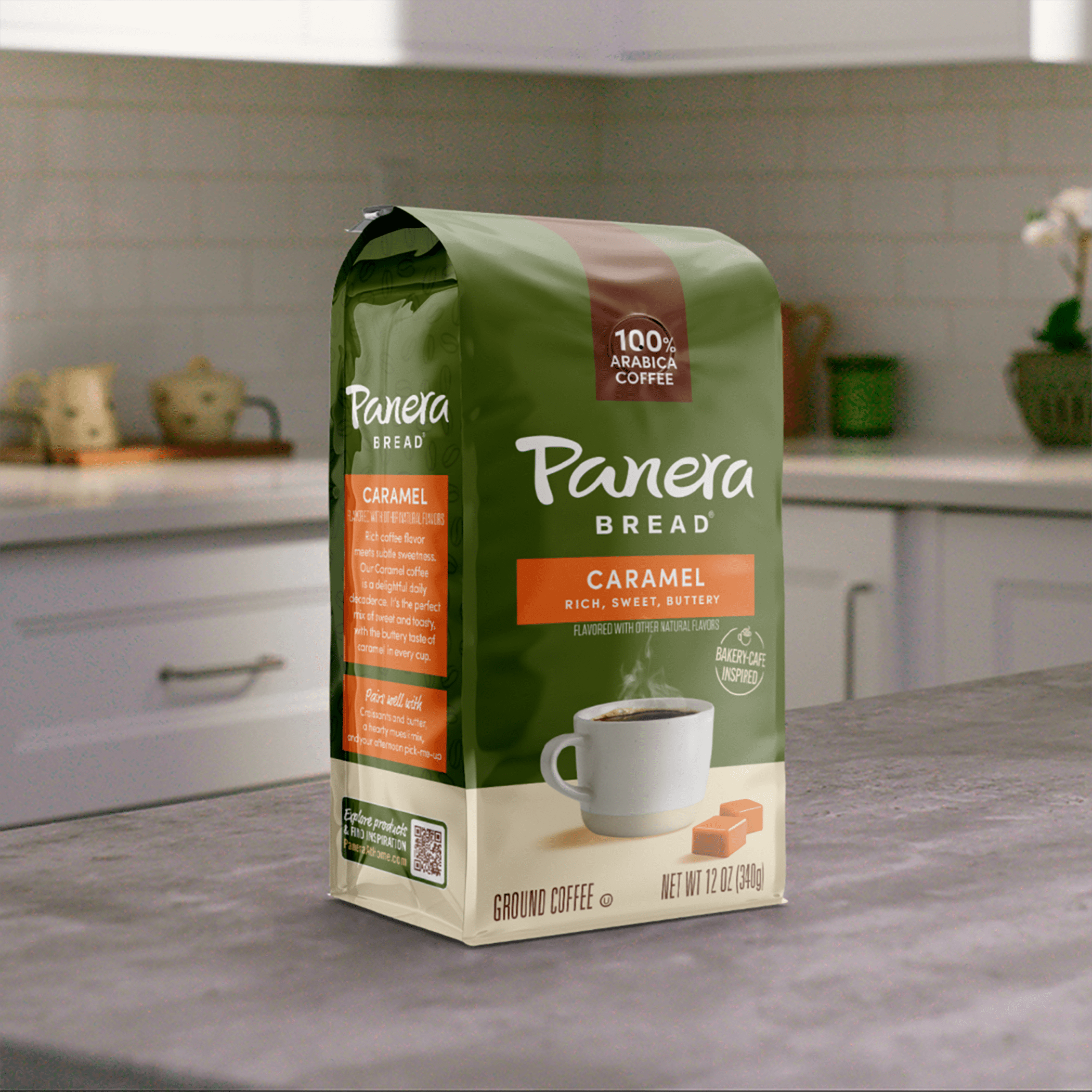 Panera Caramel Light Roast, Ground Coffee, Flavored Coffee, Bagged 12oz, Pack of 6