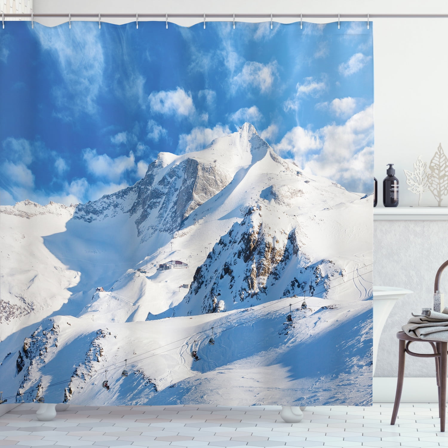 Winter Shower Curtain Skiing Extreme Sports Print for Bathroom 