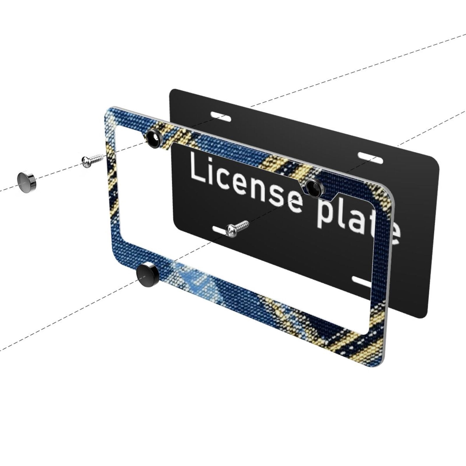 License Plate Frame With Screw Caps 2 Pack Car Plate Frame Front And Rear Rust-Proof Universal Car Tag Holder Argyle Plaid Cornflowerblue_1