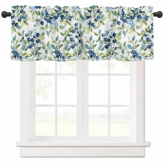 Blueberrys Leaves Valances for Windows Farmhouse Kitchen Curtains Valances Rod Pocket Valance Curtains for Kitchen Windows Country Green Botanical Plants Window Valances for Bathroom Bedroom 42"x12"
