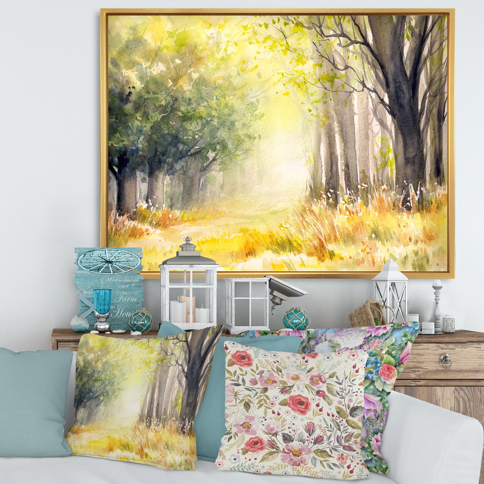 Designart 'Bright Sunshine Through The Yellow Forest Trees III' Traditional Framed Canvas Wall Art Print
