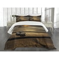 thumbnail image 3 of Ambesonne Coastal Quilted Bedspread Set 3 Pcs, Black Sea at Dusk Pier, Queen Size, Brown Yellow Grey, 3 of 5