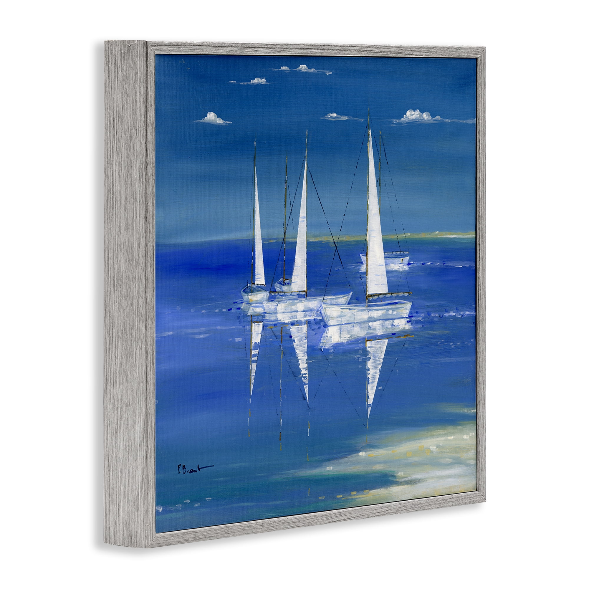 Stupell Industries Serenity Sailboats Reflected on Water Gray Framed Giclee Art, design by Paul Brent
