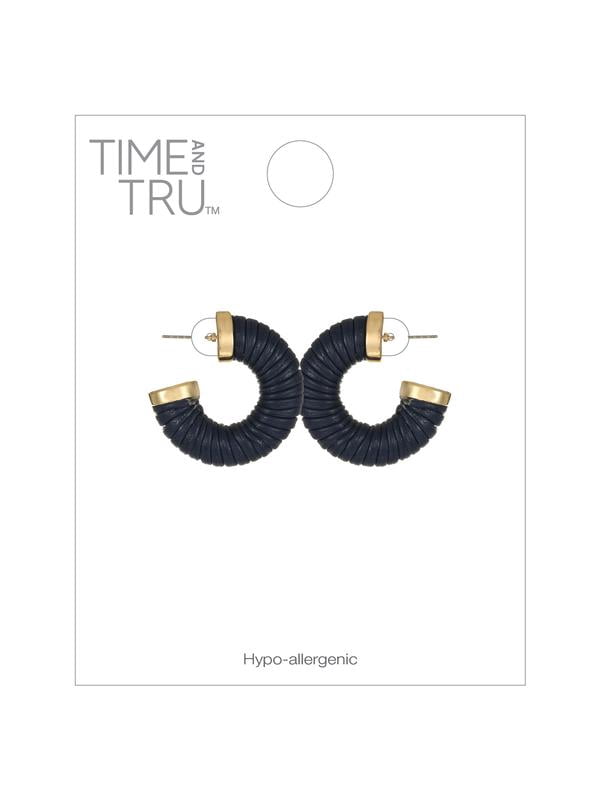 Time and Tru Goldtone and Blue Hoop Earring, 1 Pair