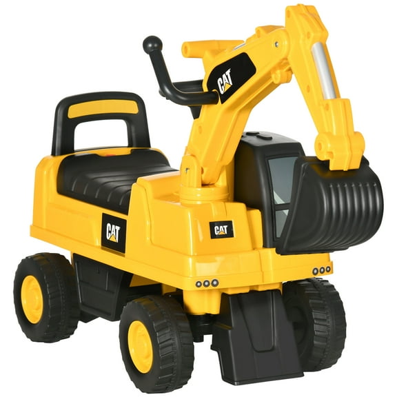 Kids Bike Aosom Excavator Ride on Toy, CAT Licensed Kids Manual Pedal Ride on Excavator with Manual Shovel, Horn, Hidden Storage for 18-36 Months Boys and Girls, Yellow,Boys Bike