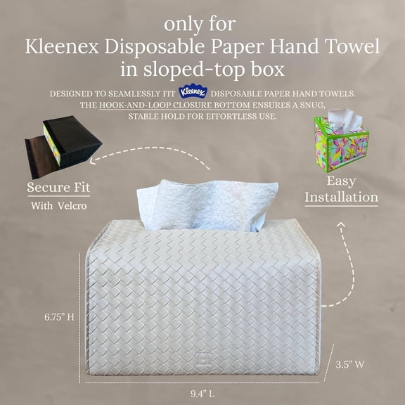 PYYAN-Hirano‘s Bazaar Hand Towel Box Cover – Elegant PU Leather Holder Dispenser, for Kleenex Disposable Paper Hand Towels, Bathroom & Countertop Organizer, Stylish Home & Office Décor, Woven Be