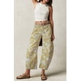 thumbnail image 2 of sicmoss Women's Yellow Cotton Printed Mid Rise Baggy Barrel Jeans Wide Leg Y2K Patchwork with Pockets, 2 of 7