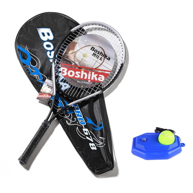 Graflsoa Lightweight Aluminum Tennis Racket Set with Nylon Strings, Durable Training Kit for Adults and Teens, Includes Tennis Ball, Base, Grip, and Carry Bag in Classic Black & White.