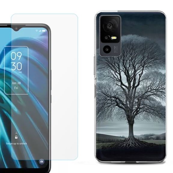 OneToughShield ® for TCL 40 XE 5G Shockproof Fashion Phone Case, with Tempered Glass Screen Protector - Winter Tree