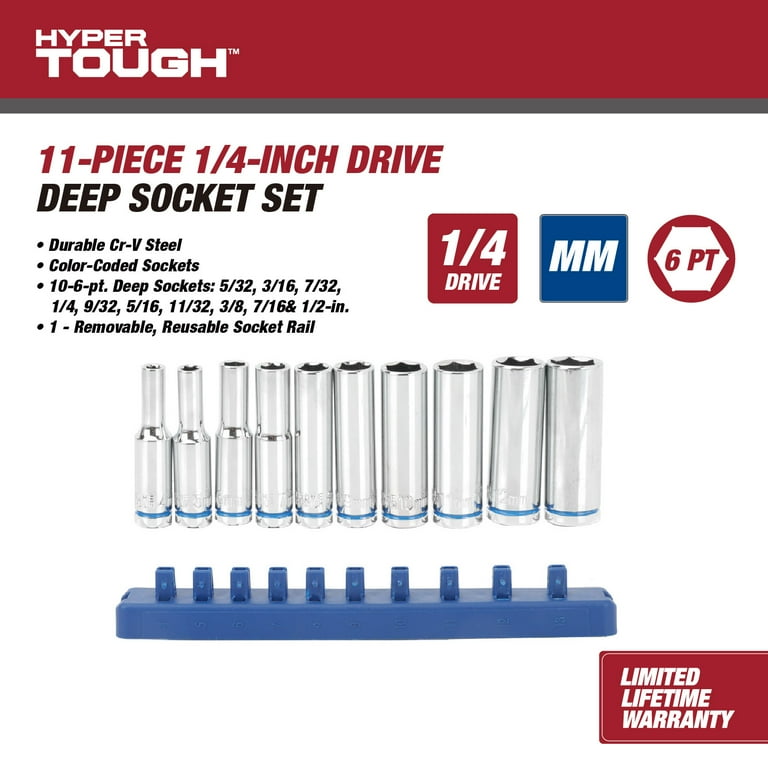 Hyper Tough 11-Piece 1/4-in mm, Deep Drive Socket Set - Walmart.com