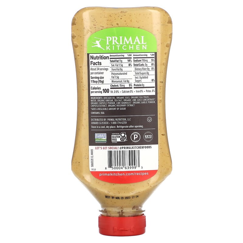 Primal Kitchen, Real Mayonnaise Made With Avocado Oil, Chipotle Lime, 17 fl oz Pack of 2