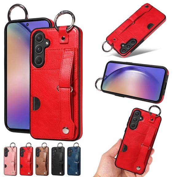 TECH CIRCLE Case for Samsung Galaxy A32 5G (6.5") 2021 - Lightweight Leather Phone Case with Stand & Card Holder & Buckle & Hand Strap, Protective Functional Cover, Red