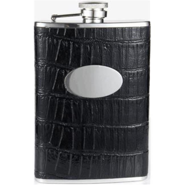 Personalised Black Crocodile Skin Leather 4oz Hip Flask with Engaved Plaque FL9 